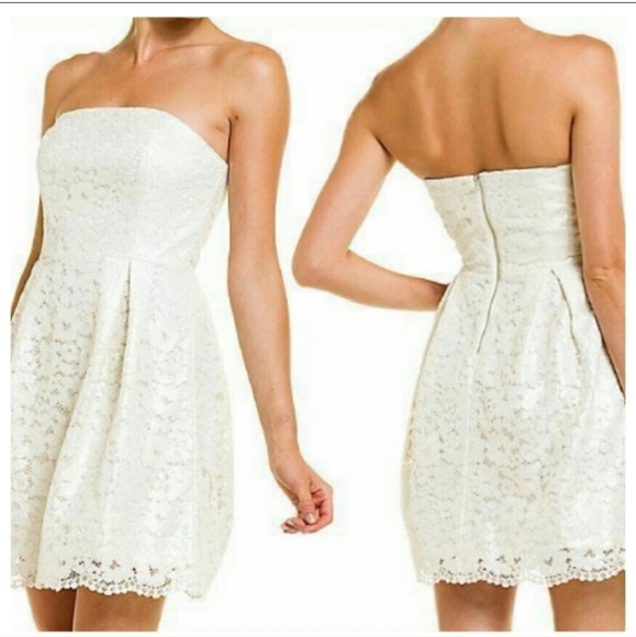 NWOT LILLY PULITZER MARIELLE CAMEO WHITE RACE FOR THIS LACE STRAPLESS DRESS - Picture 2 of 15